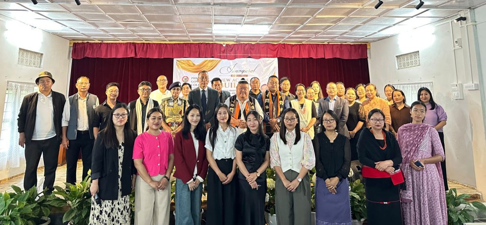Minister Temjen Imna Along, officials along with students and facult of Phek Government College during the inauguration of a new academic block on June 4.
